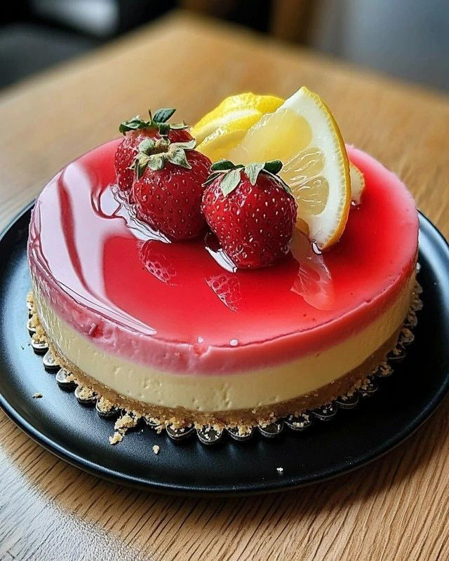 Strawberry Lemon Gelatin Cheesecake