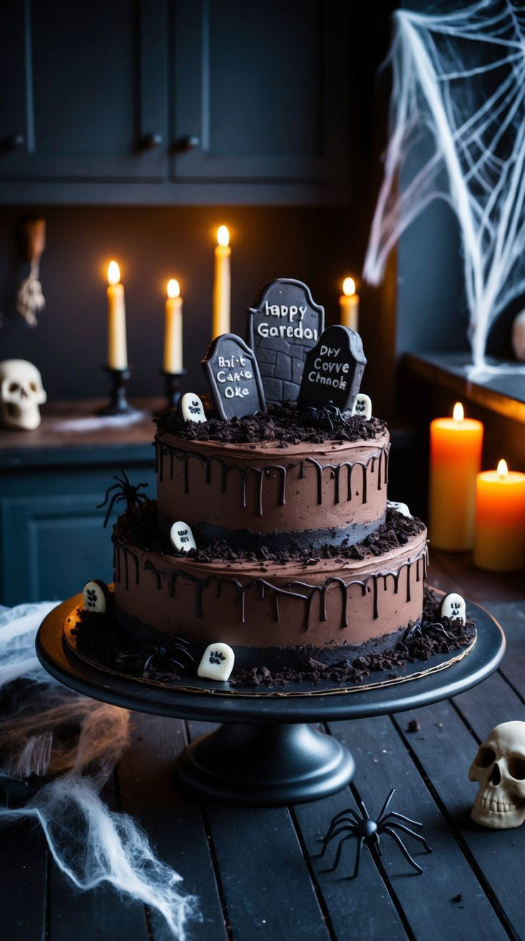 Chocolate Tombstone Spider Cake